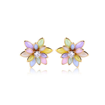 18K Gold Layered Oro Laminado MultiColor or Black Flower Design Push Back Earrings 21.0035/30/2